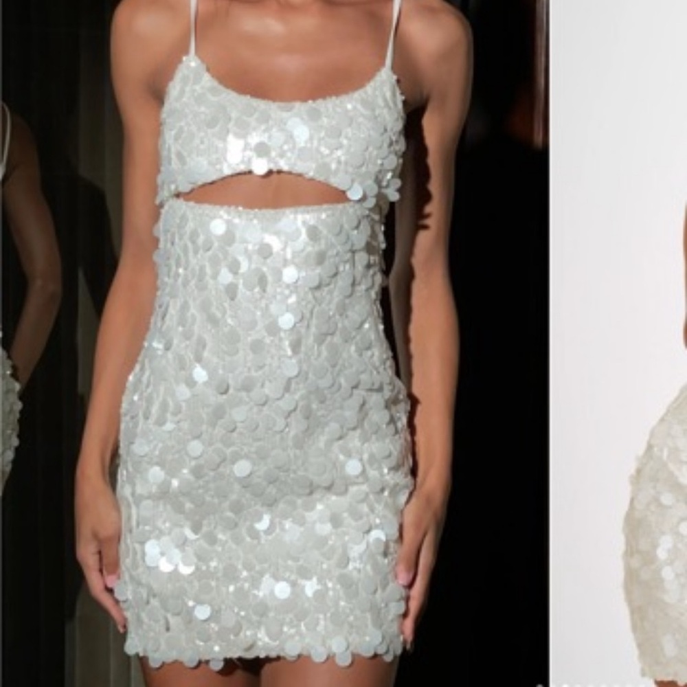Meshki White Mini Dress with Sequin Detailing